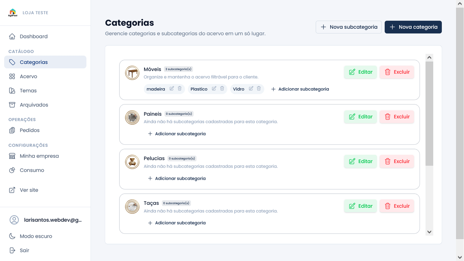 Tudo organizado por categorias