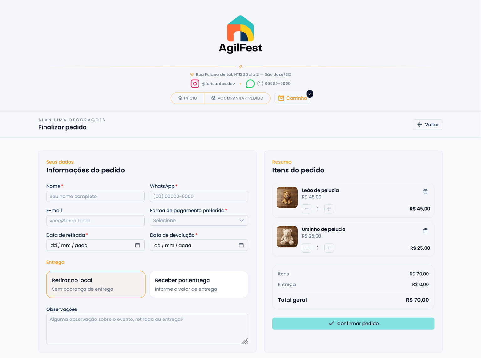 Checkout simples, do jeito da locação