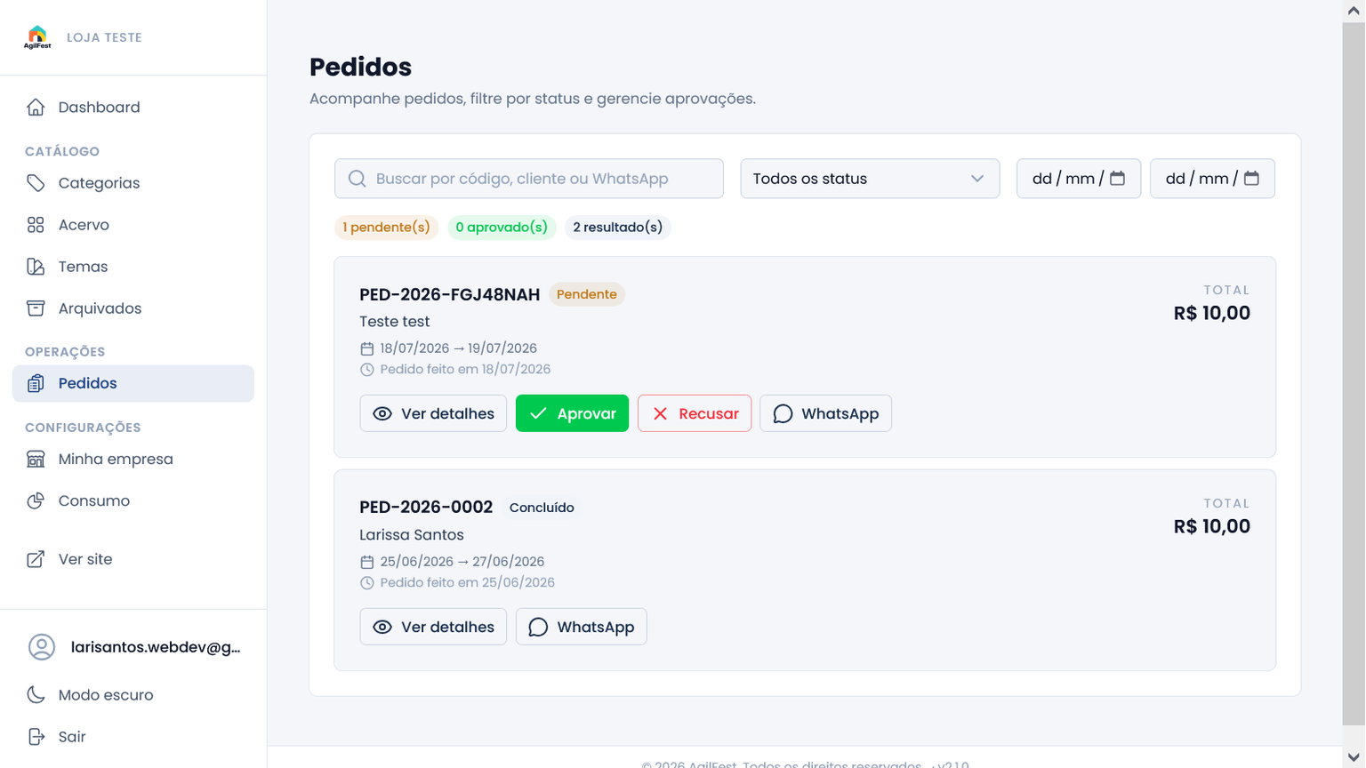 Todos os pedidos em um só lugar