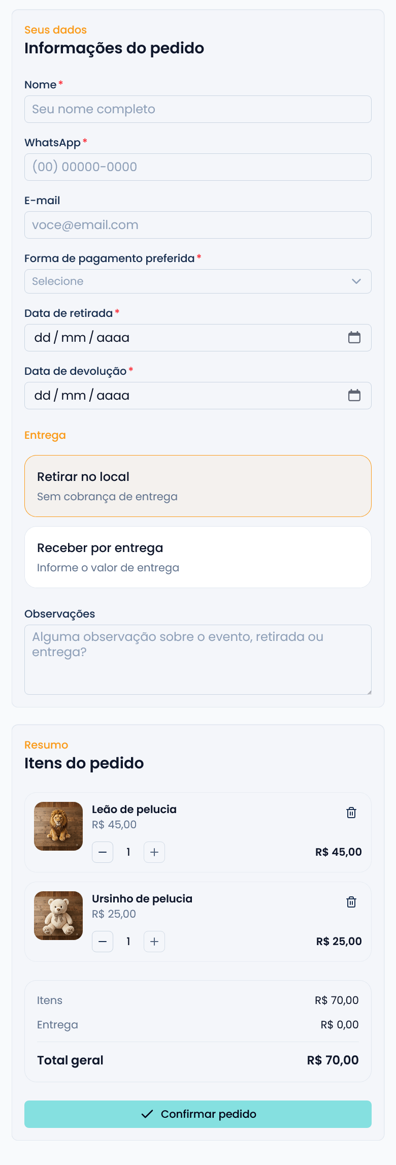 Checkout simples, do jeito da locação